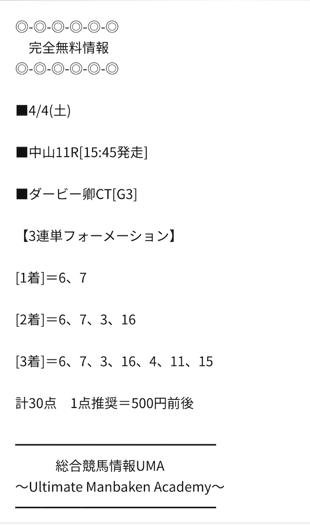 万馬券UMA2020年04月04日の無料予想