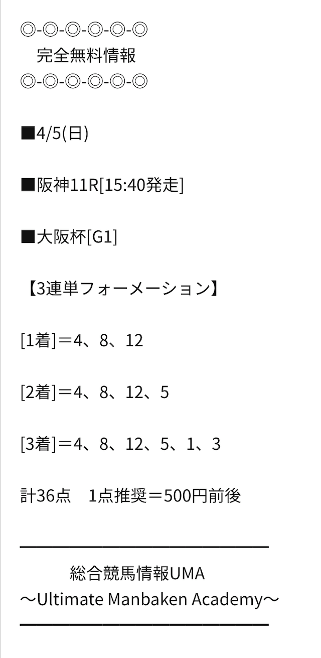 万馬券UMA2020年04月05日の無料予想