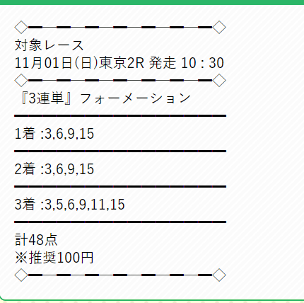 ウマくる 有料予想 11月1日