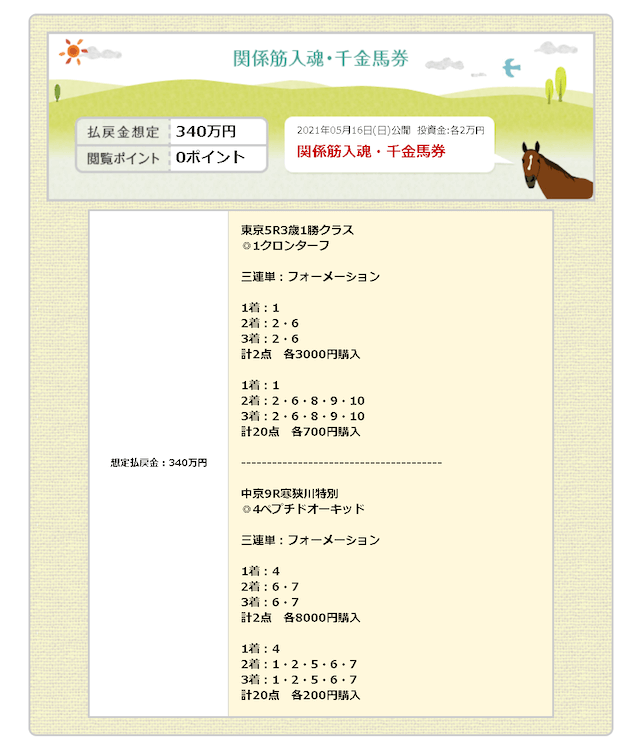 金馬券有料情報参加