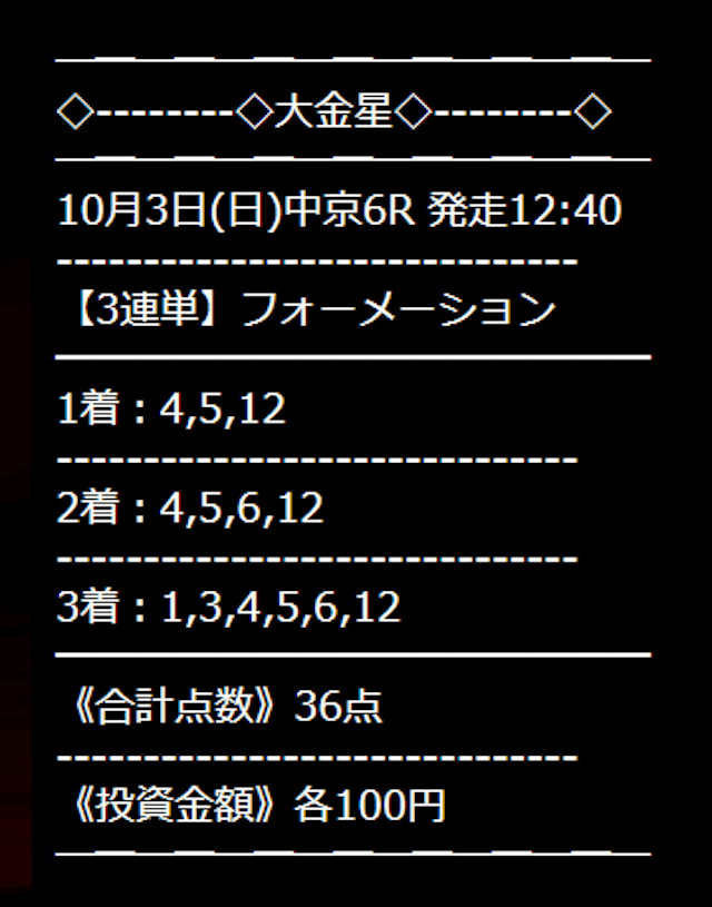 大金星 10月３日 買い目