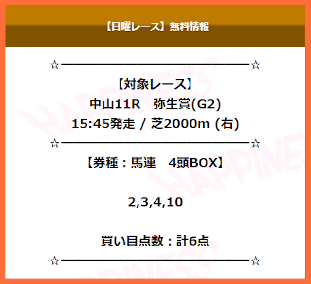 ハピネス無料予想の買い目