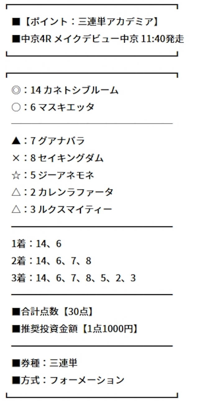 ポジション有料予想　8月28日中京4R