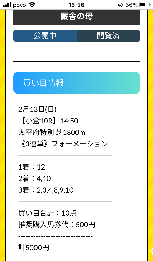 オヤユビ競馬有料予想の買い目