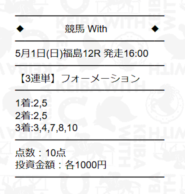 競馬with有料予想5月1日福島11R