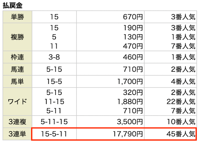 メガバックス有料予想の結果