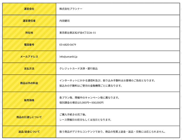 ウマニキ　特商法