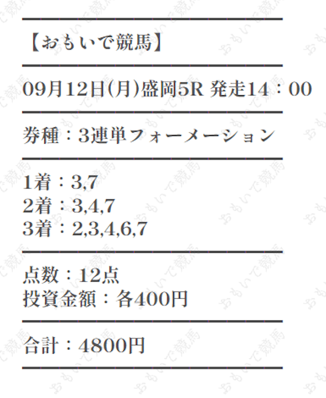 おもいで競馬　有料予想