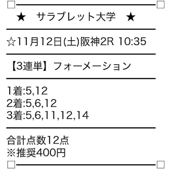 サラブレッド大学　有料情報　買い目