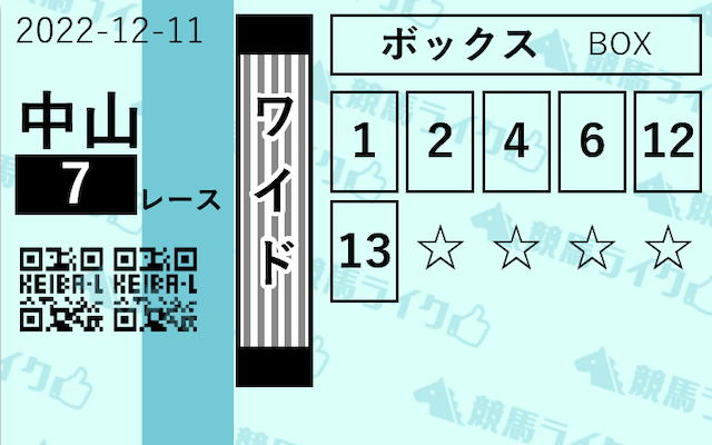 競馬ライク　2022年12月11日　無料情報　買い目