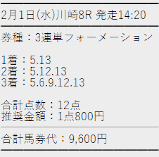 競馬予想サイトモーカルの有料予想「業界(秘)スクープ」の2月1日の買い目