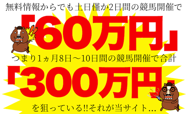 競馬予想サイトファンファーレ「無料情報からでも土日わずか2日家んの競馬開催で60万円」