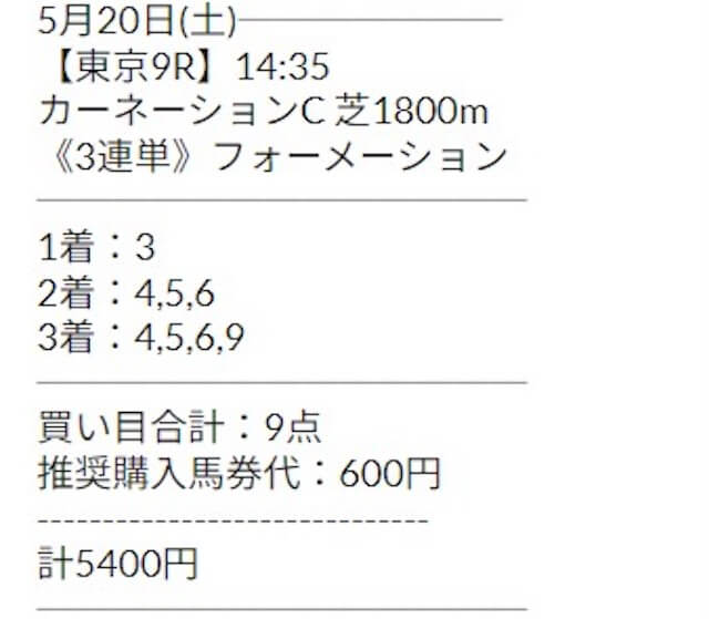 リホラボ有料予想　5月20日東京9R