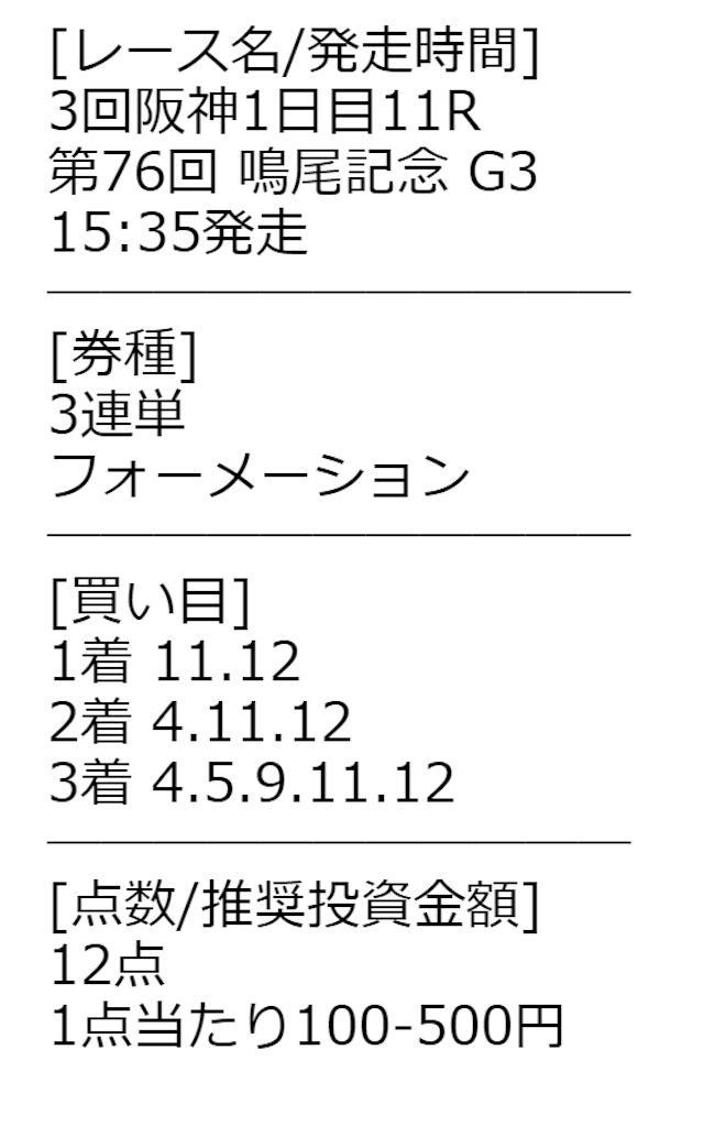 うまフレ有料予想　6月3日阪神11R