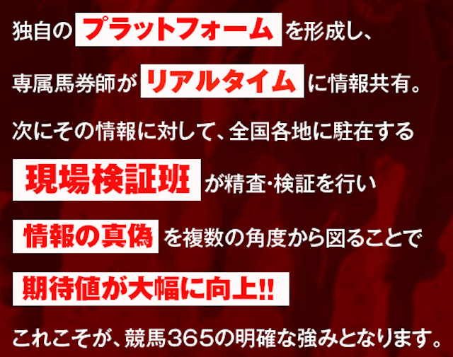 競馬365「独自のプラットフォームを形成し、専属馬券師がリアルタイムに情報共有。」