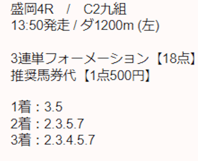 競馬365有料予想　2023年8月13日盛岡4R