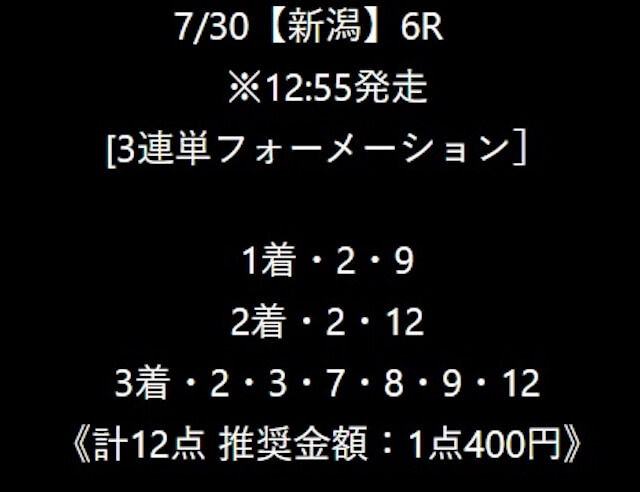 馬券闘資倶楽部有料予想　2023年7月30日新潟6R