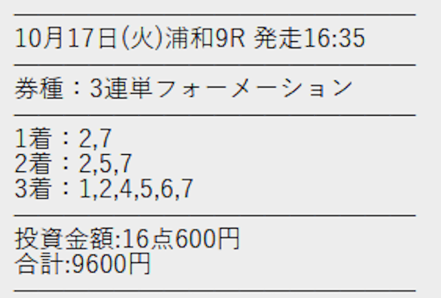 2023年10月17日の競馬予想サイトトクスルの有料予想「エクセルAI‐地方版‐」の買い目