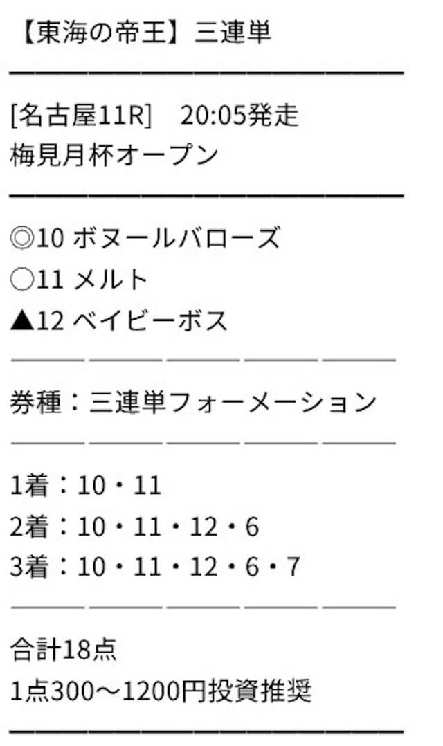 2024年2月1日の地方競馬の帝王の有料予想東海の帝王の買い目