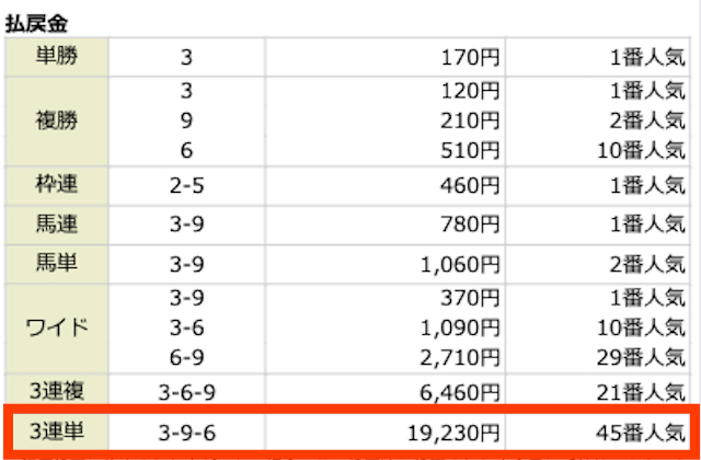 3-9-6。19,230円。45番人気。