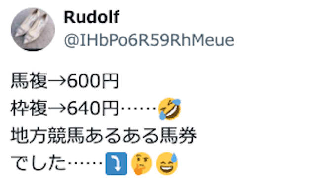 馬複600円、枠複640円