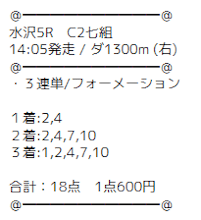 競馬予想サイトKEIBA＠(競馬アット)の有料予想「血統攻略ギミック」の2024年4月14日の買い目