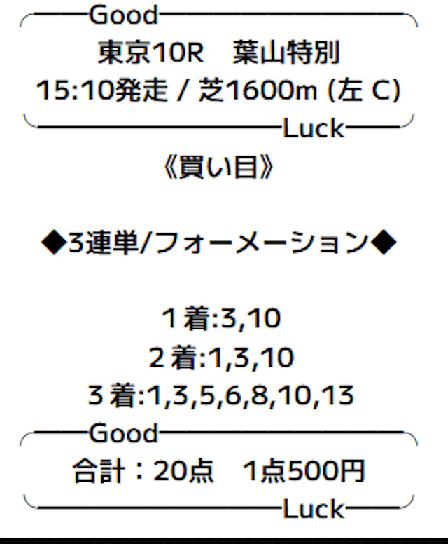 2025年5月31日東京10Rのバツグンの買い目。