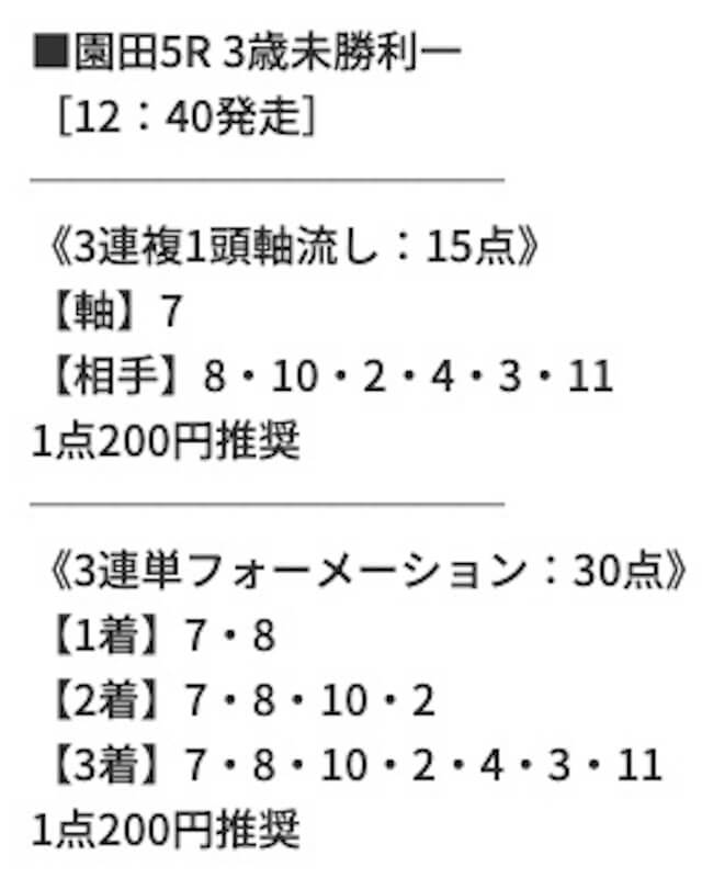 2026年01月08日園田05Rの競馬ジャックポットの買い目。
