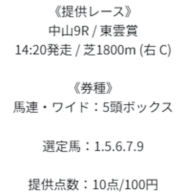 2026年01月24日中山09Rのトリプルエスの買い目。