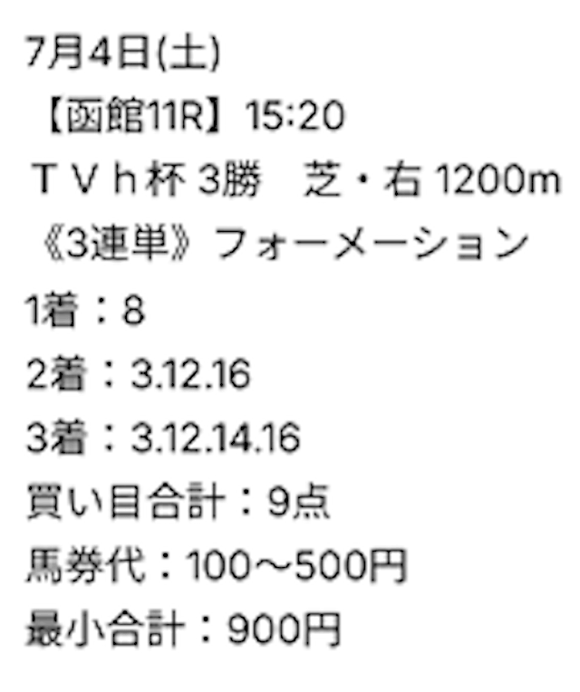シンクロが2026年07月04日に提供した函館11Rの有料予想。